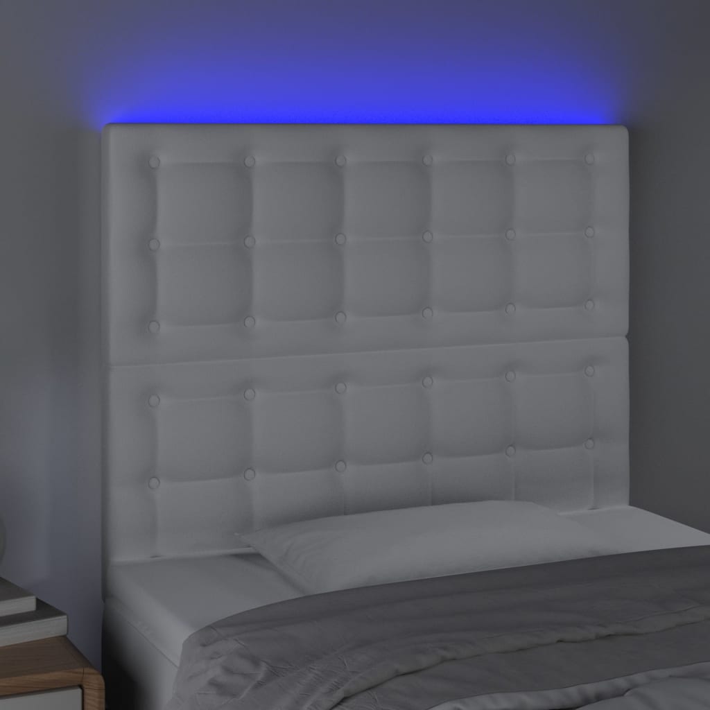 fehér műbőr LED-es fejtámla 80x5x118/128 cm