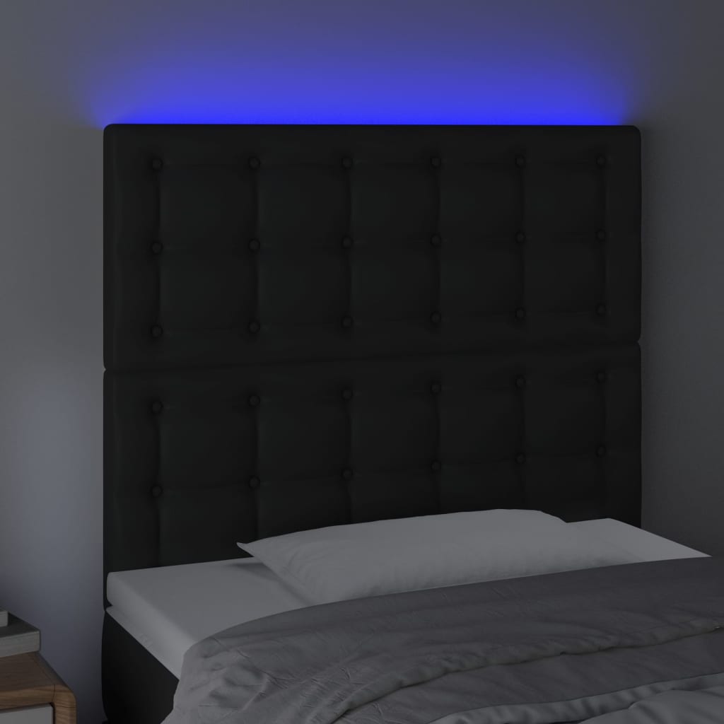 fekete műbőr LED-es fejtámla 90x5x118/128 cm