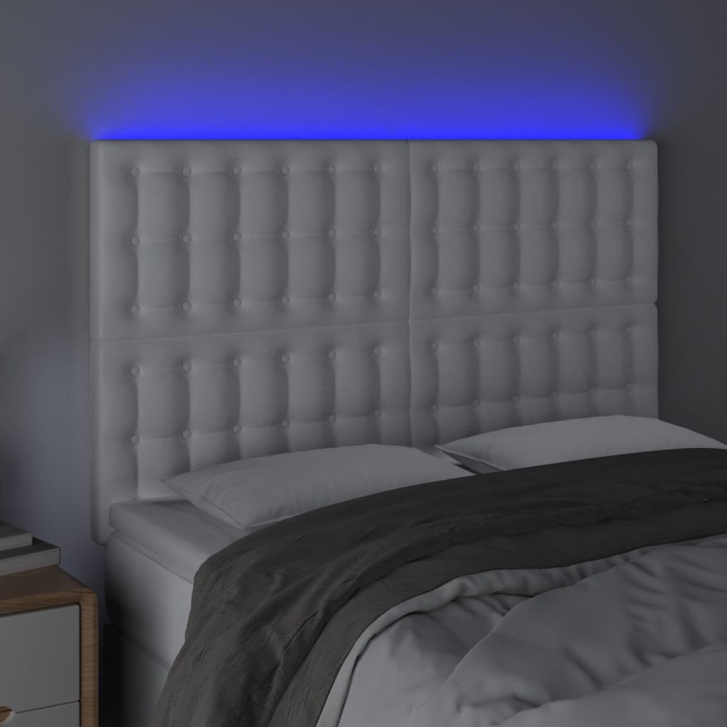 fehér műbőr LED-es fejtámla 144x5x118/128 cm