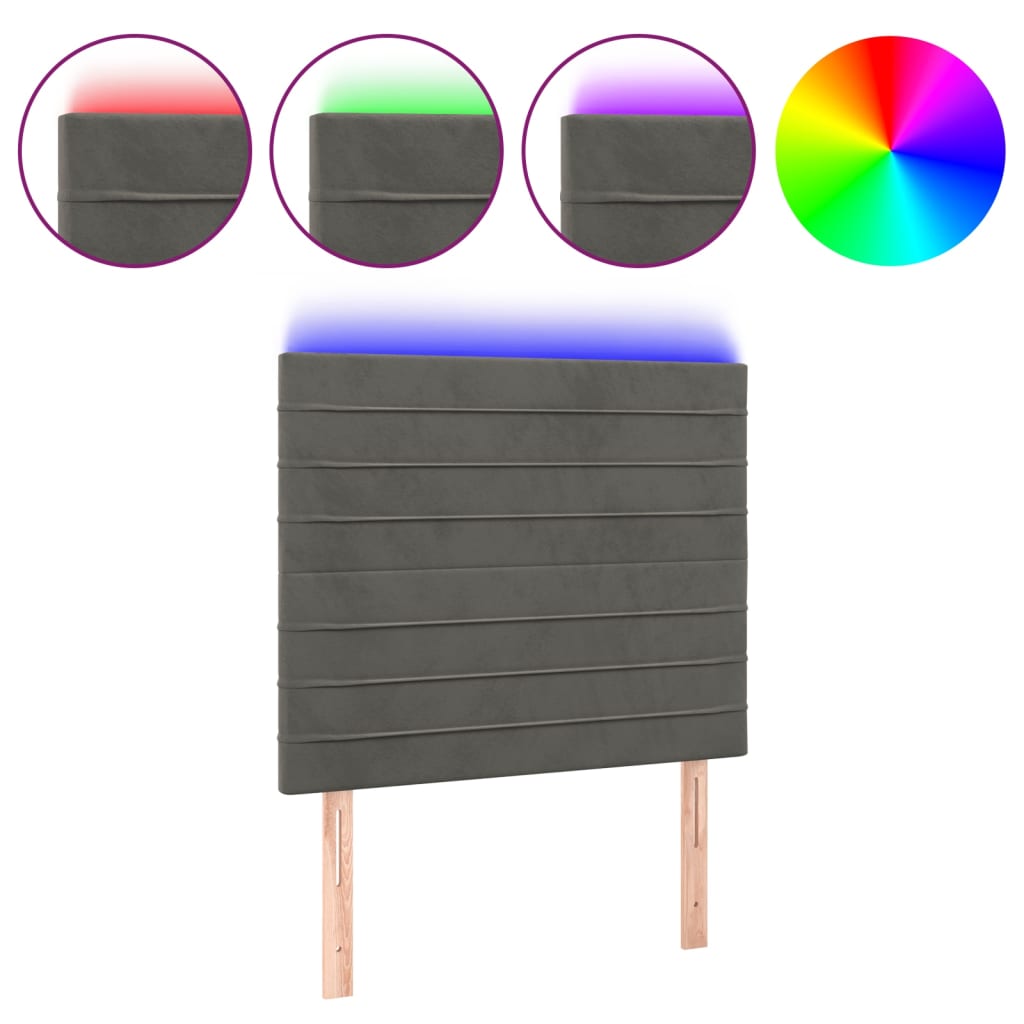 sötétszürke bársony LED-es fejtámla 100x5x118/128 cm