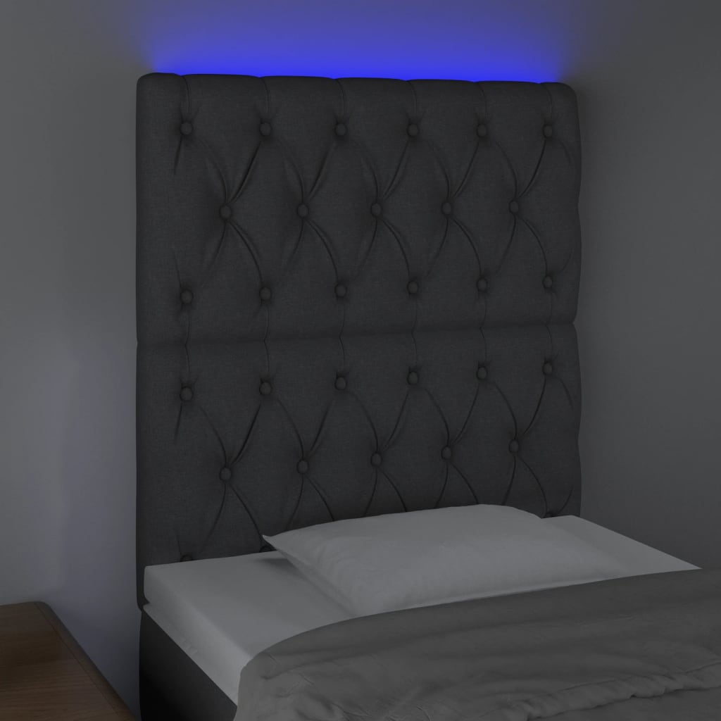 sötétszürke szövet LED-es fejtámla 80x7x118/128 cm
