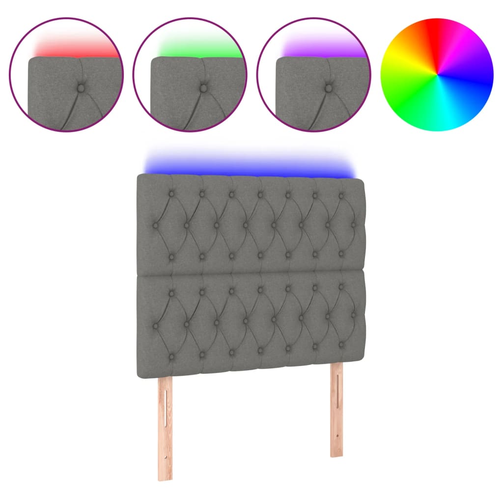 sötétszürke szövet LED-es fejtámla 90x7x118/128 cm