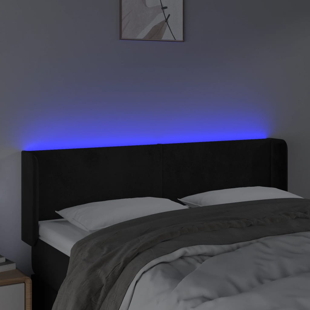 fekete bársony LED-es fejtámla 147 x 16 x 78/88 cm
