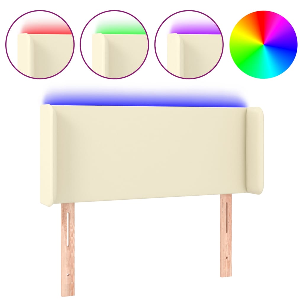 krémszínű műbőr LED-es fejtámla 103 x 16 x 78/88 cm