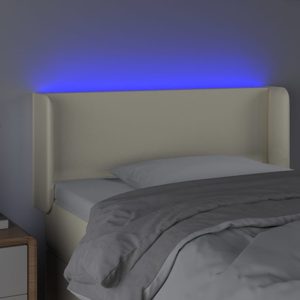 krémszínű műbőr LED-es fejtámla 103 x 16 x 78/88 cm