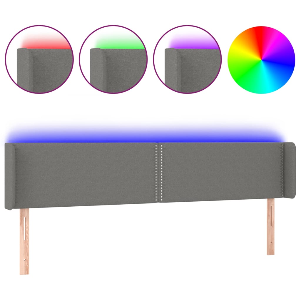 sötétszürke szövet LED-es fejtámla 203 x 16 x 78/88 cm