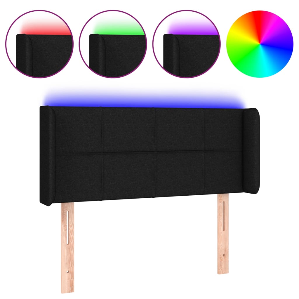 fekete szövet LED-es fejtámla 93 x 16 x 78/88 cm