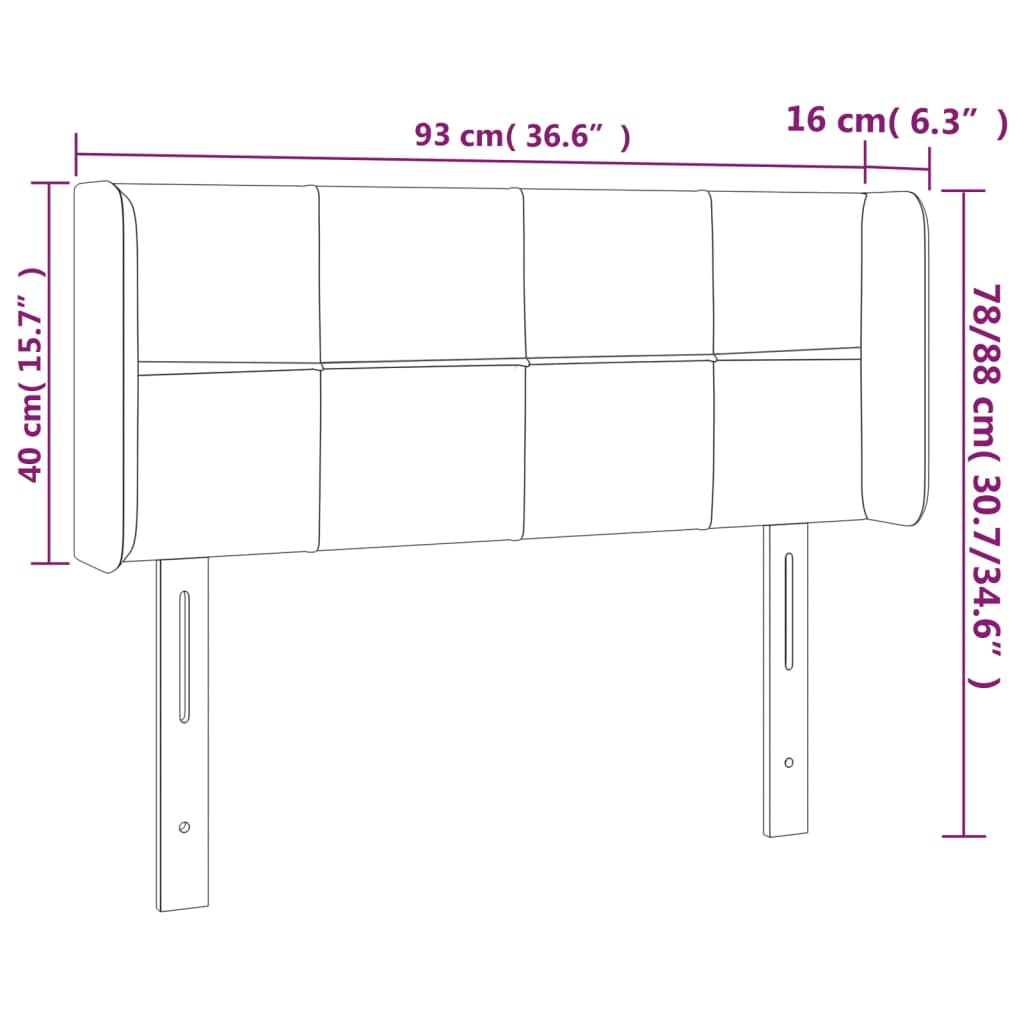 fekete szövet LED-es fejtámla 93 x 16 x 78/88 cm