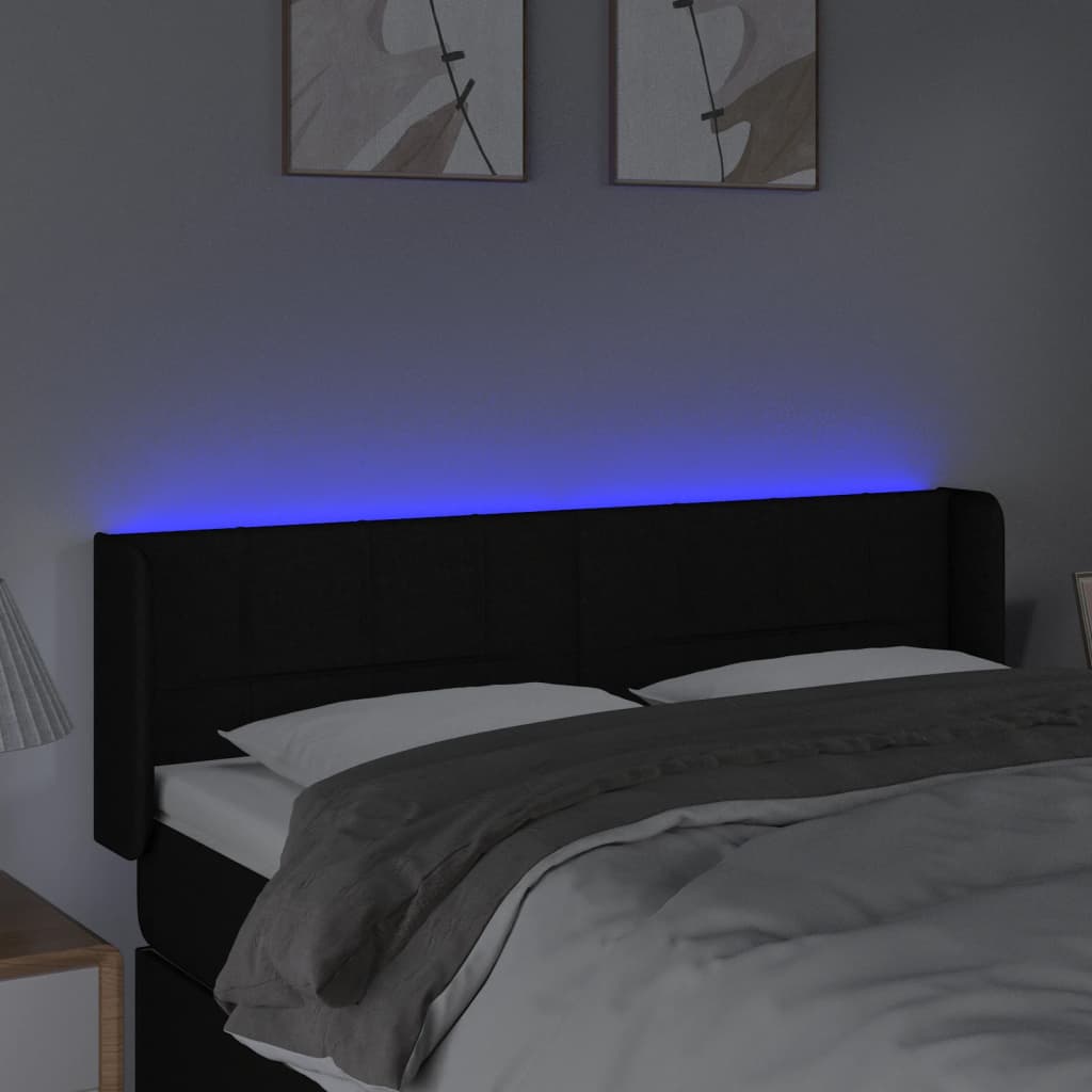 fekete szövet LED-es fejtámla 147 x 16 x 78/88 cm
