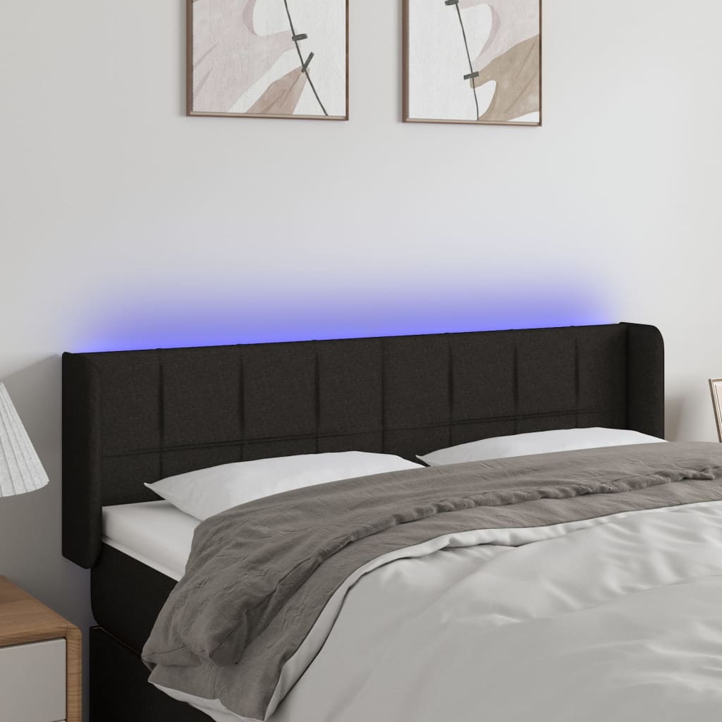fekete szövet LED-es fejtámla 147 x 16 x 78/88 cm