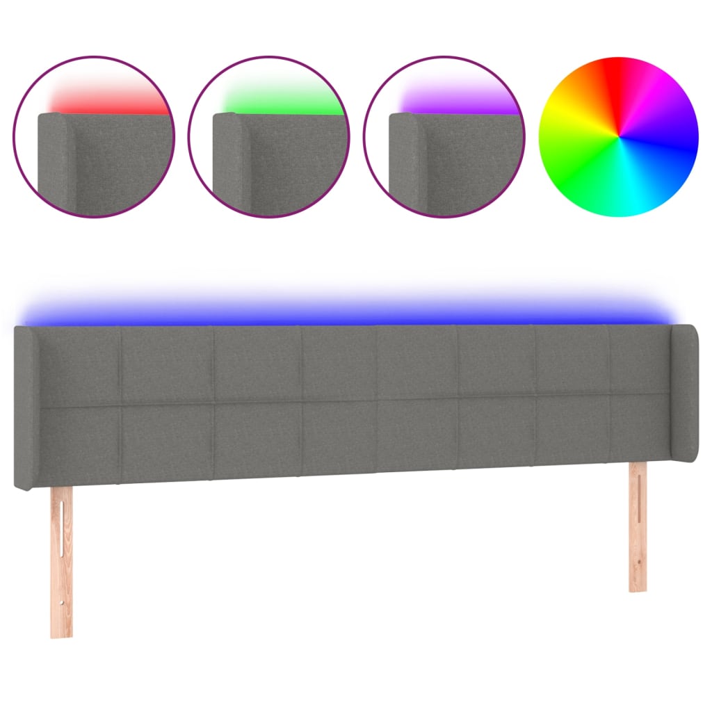 sötétszürke szövet LED-es fejtámla 163 x 16 x 78/88 cm