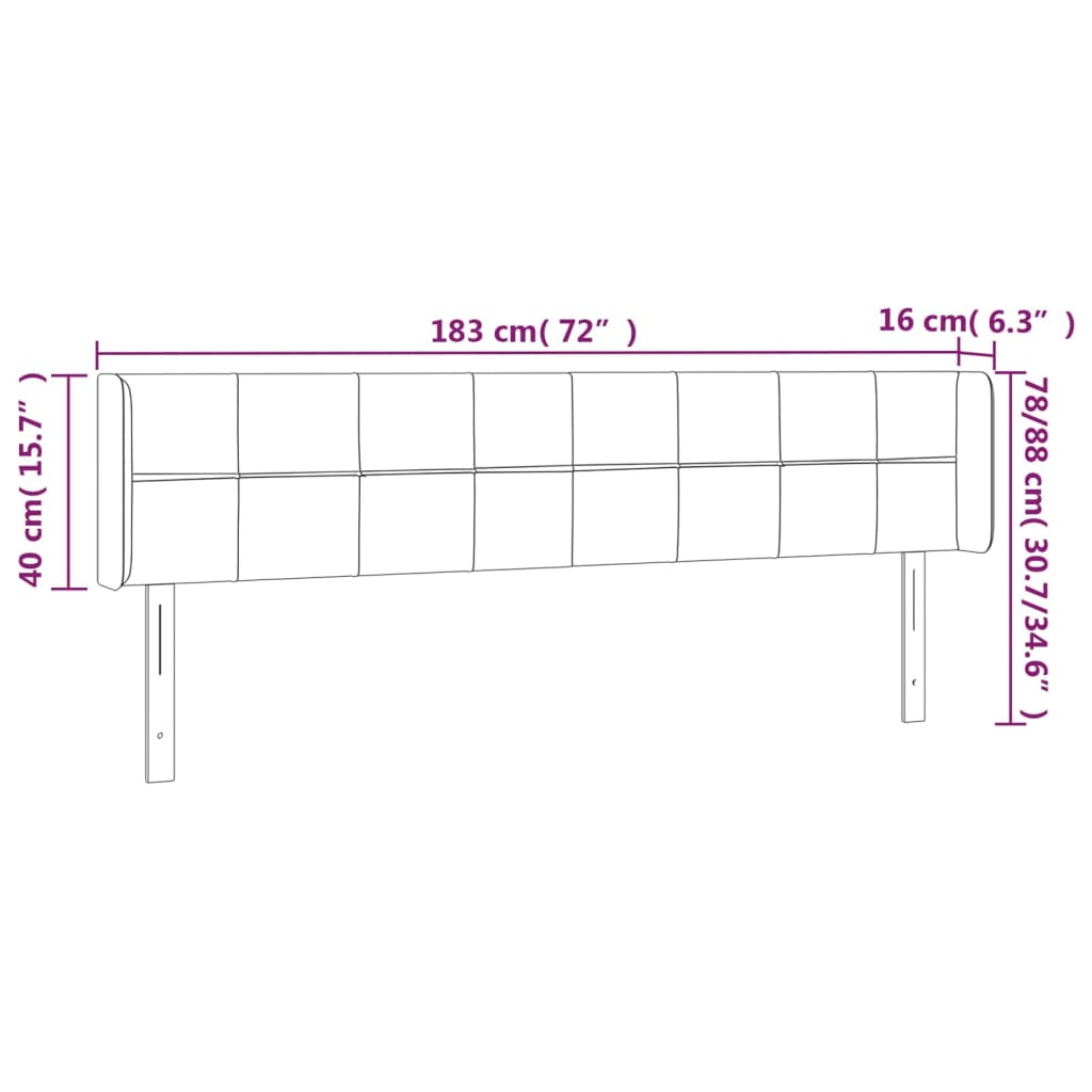 fekete szövet LED-es fejtámla 183 x 16 x 78/88 cm