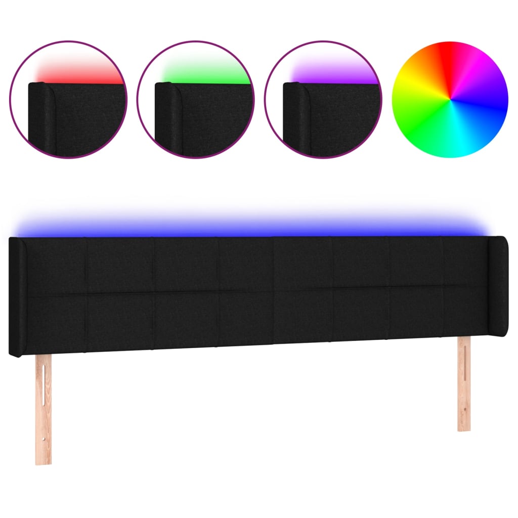 fekete szövet LED-es fejtámla 203 x 16 x 78/88 cm