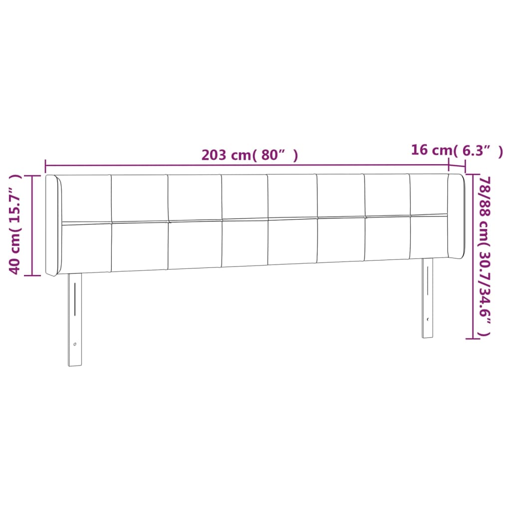 fekete szövet LED-es fejtámla 203 x 16 x 78/88 cm
