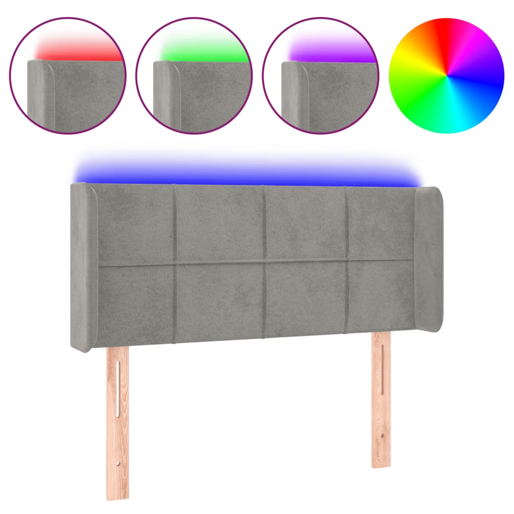 világosszürke bársony LED-es fejtámla 93 x 16 x 78/88 cm