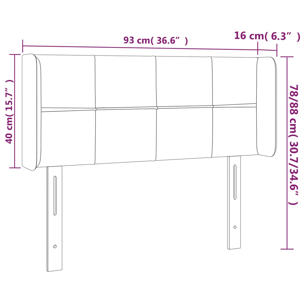 sötétszürke bársony LED-es fejtámla 93 x 16 x 78/88 cm