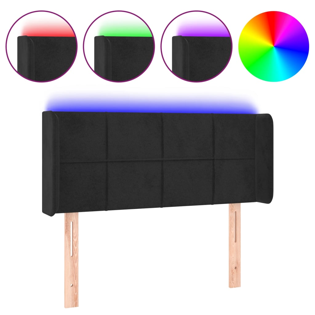 fekete bársony LED-es fejtámla 93 x 16 x 78/88 cm