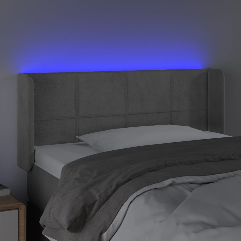 világosszürke bársony LED-es fejtámla 103 x 16 x 78/88 cm