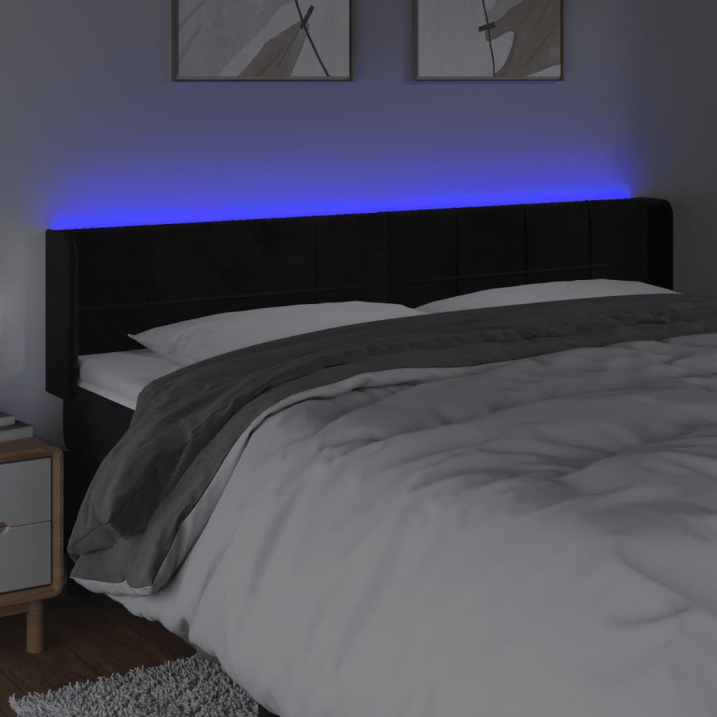 fekete bársony LED-es fejtámla 163 x 16 x 78/88 cm