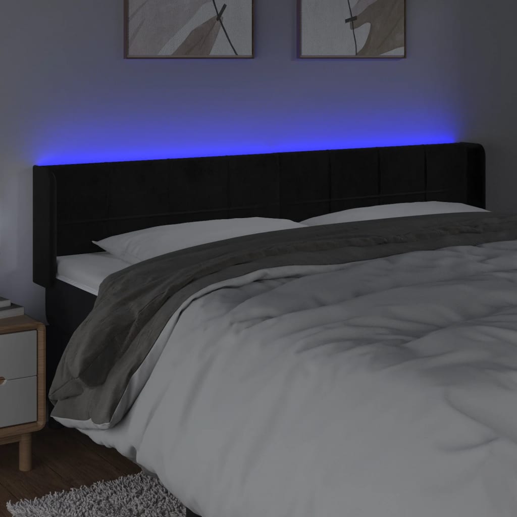 fekete bársony LED-es fejtámla 183 x 16 x 78/88 cm