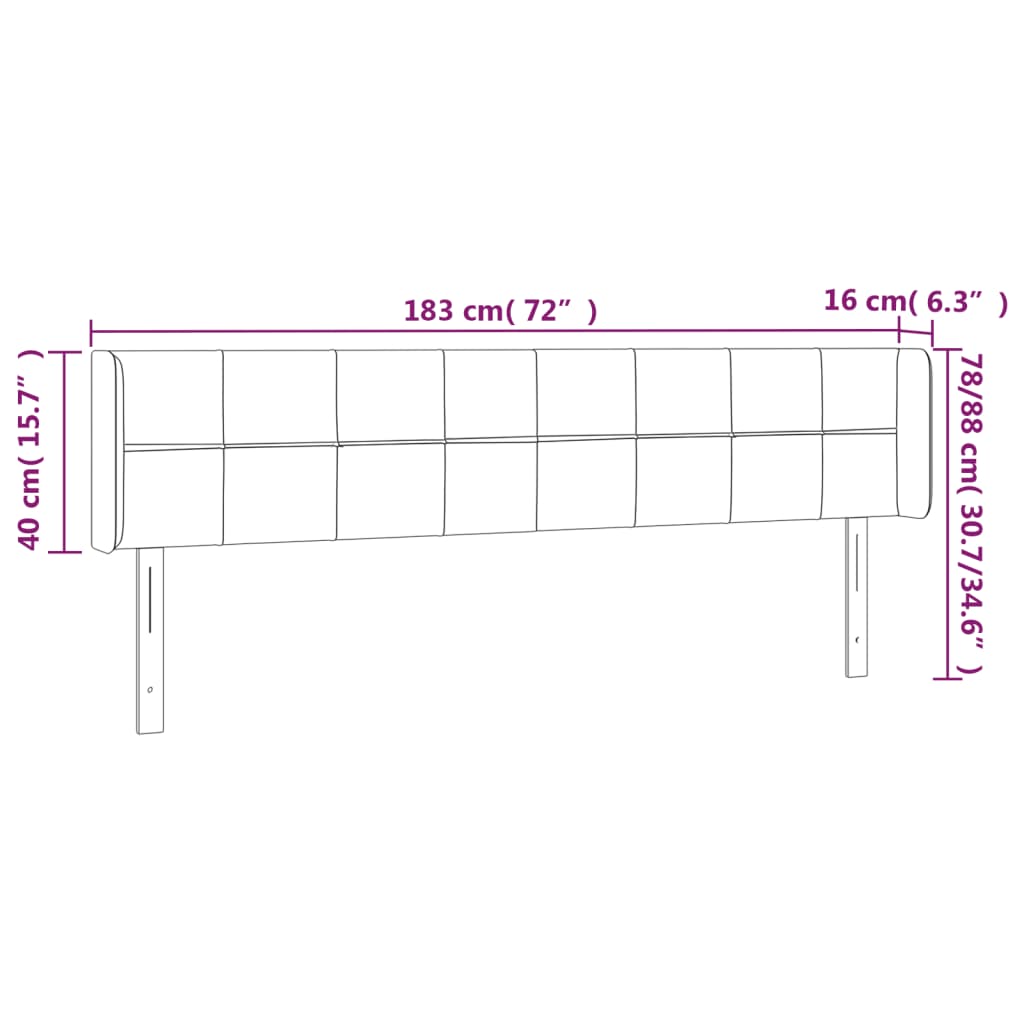 fekete bársony LED-es fejtámla 183 x 16 x 78/88 cm