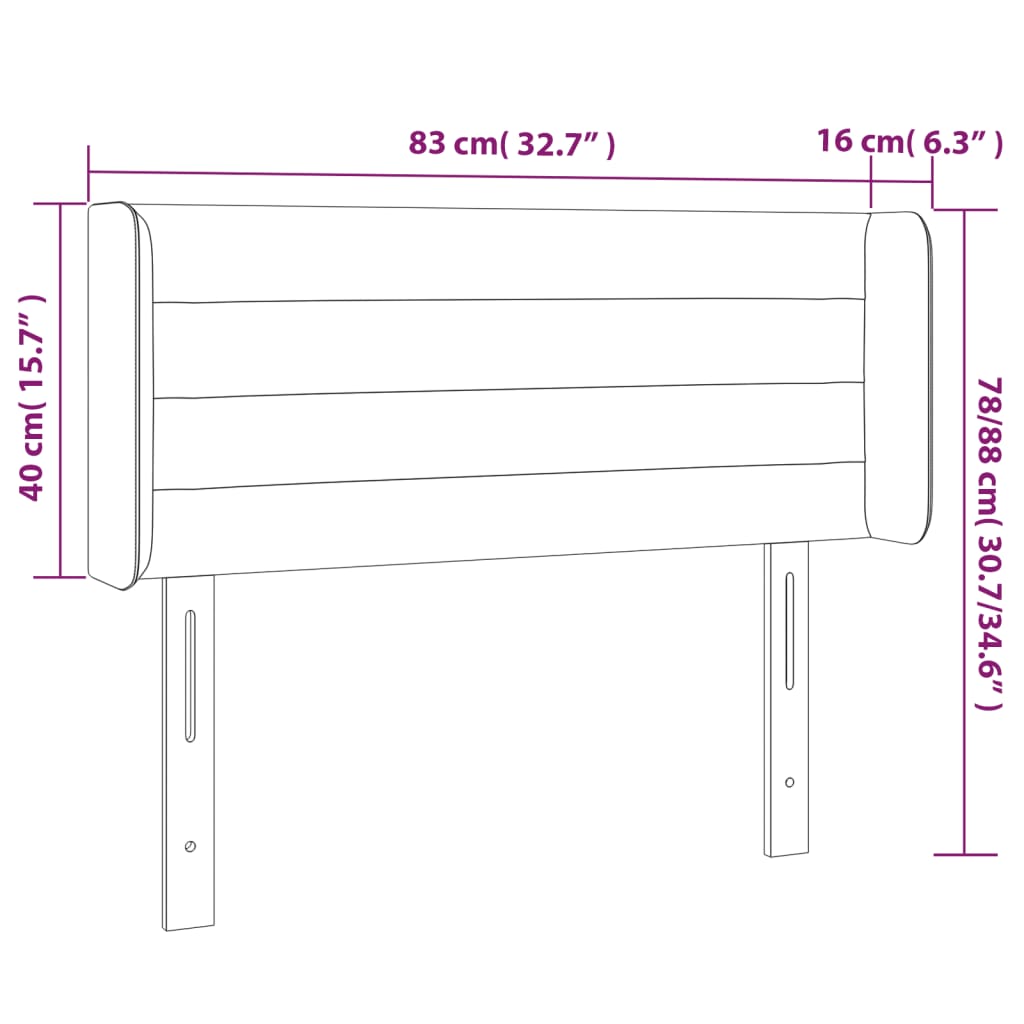 fekete szövet LED-es fejtámla 83 x 16 x 78/88 cm