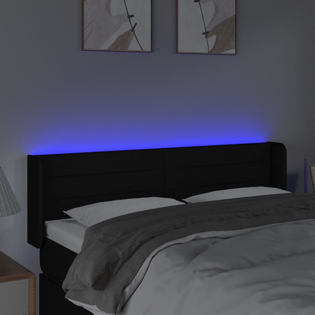 fekete szövet LED-es fejtámla 147 x 16 x 78/88 cm