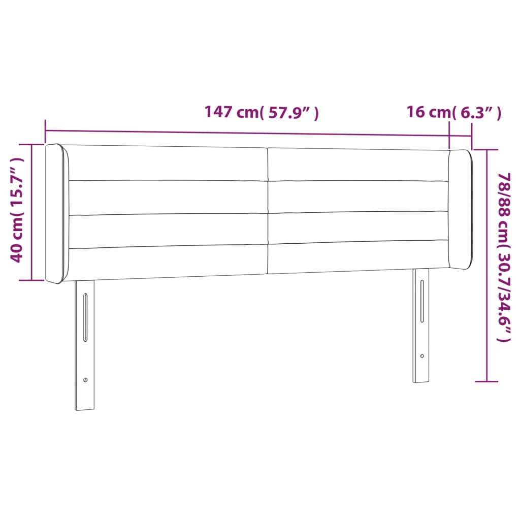 fekete szövet LED-es fejtámla 147 x 16 x 78/88 cm
