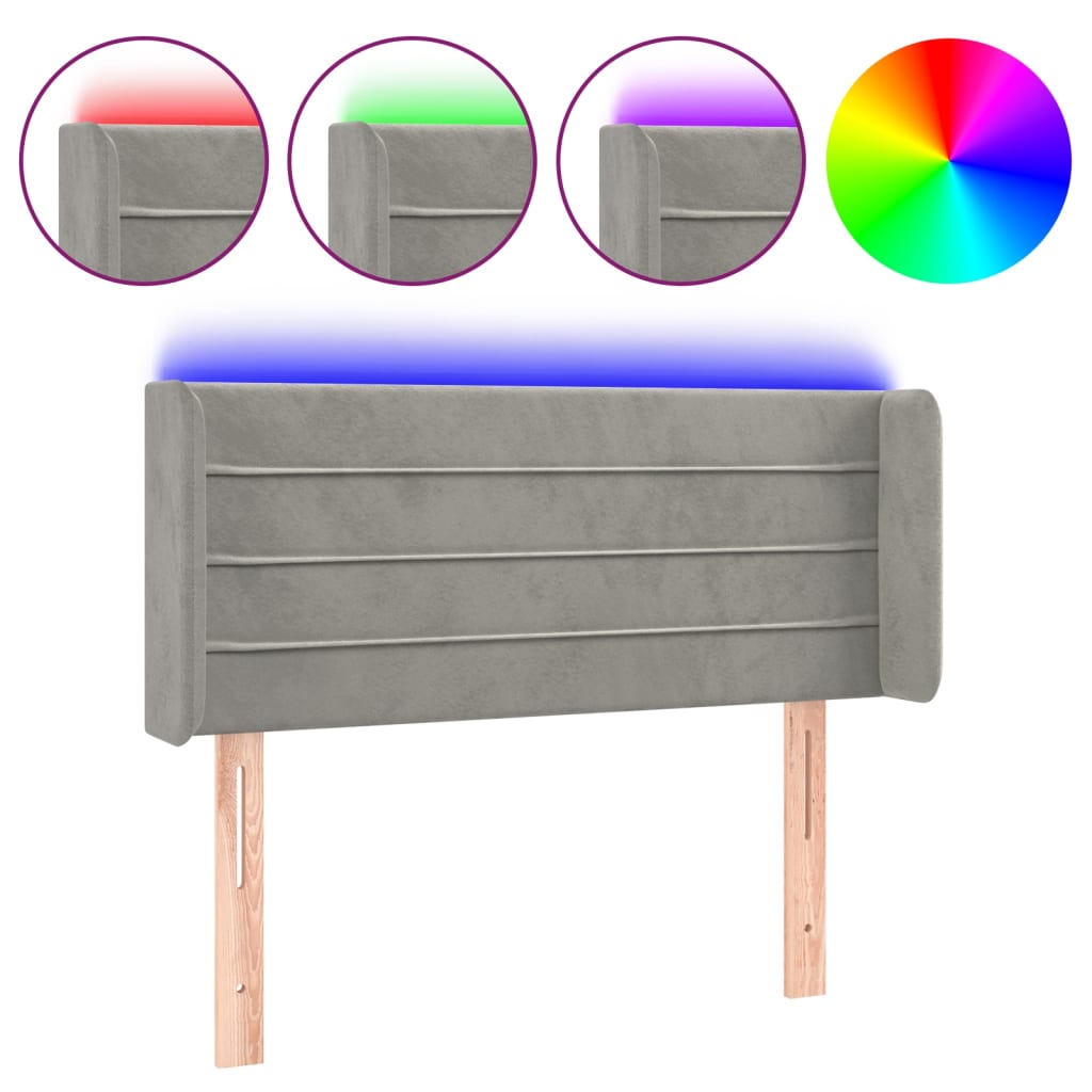 világosszürke bársony LED-es fejtámla 93 x 16 x 78/88 cm