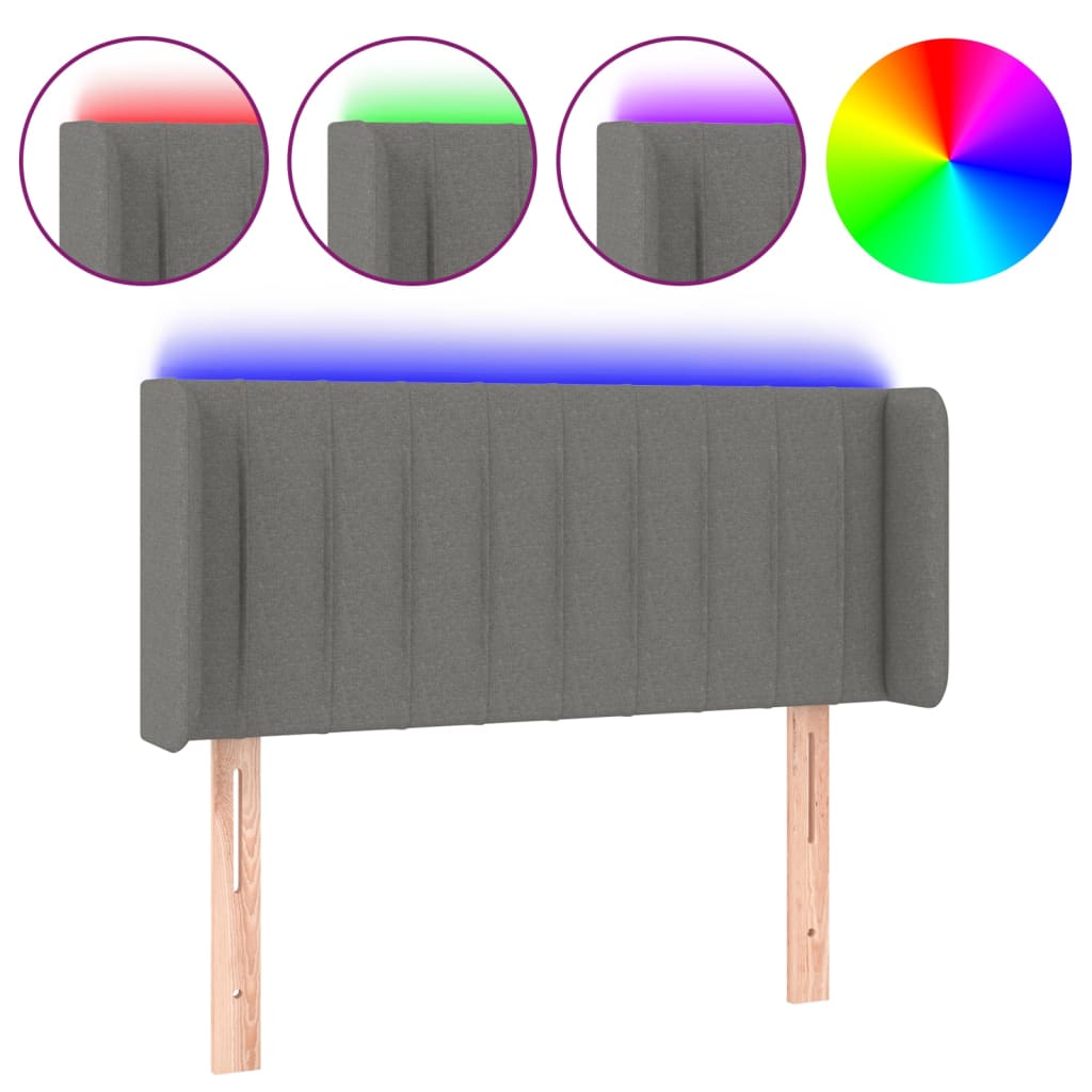 sötétszürke szövet LED-es fejtámla 93 x 16 x 78/88 cm