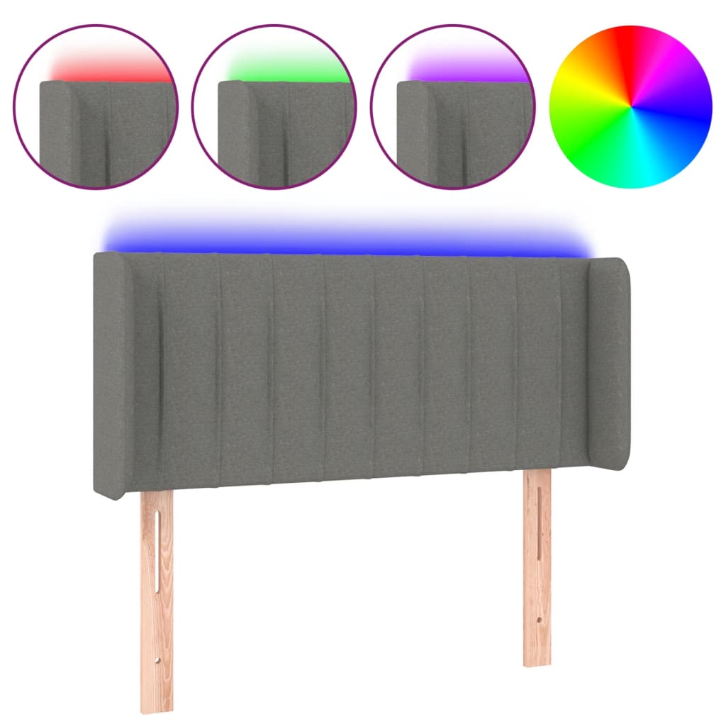 sötétszürke szövet LED-es fejtámla 103 x 16 x 78/88 cm