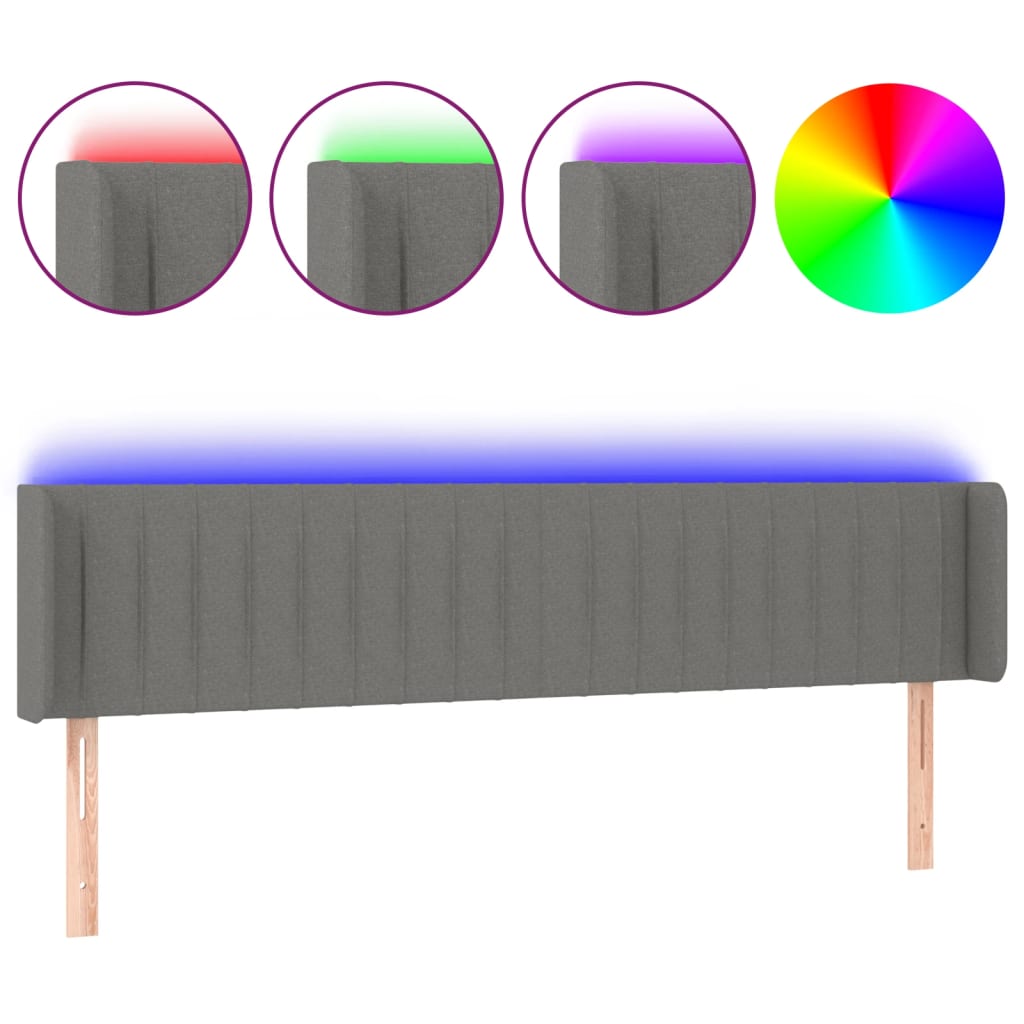sötétszürke szövet LED-es fejtámla 183 x 16 x 78/88 cm