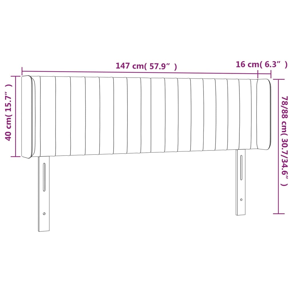 világosszürke bársony LED-es fejtámla 147 x 16 x 78/88 cm