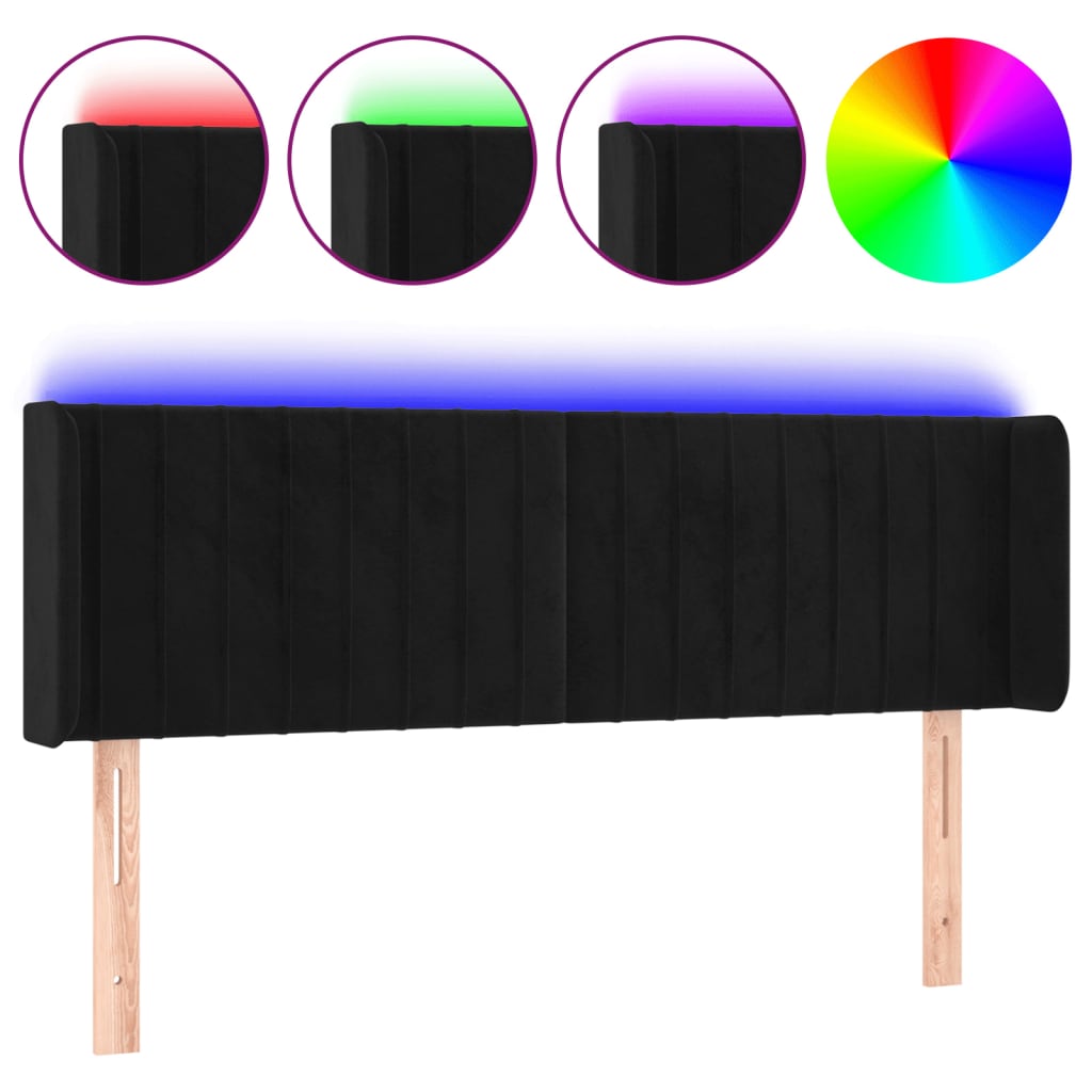 fekete bársony LED-es fejtámla 147 x 16 x 78/88 cm