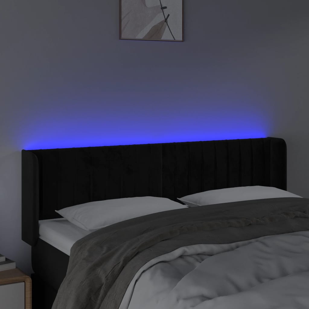fekete bársony LED-es fejtámla 147 x 16 x 78/88 cm
