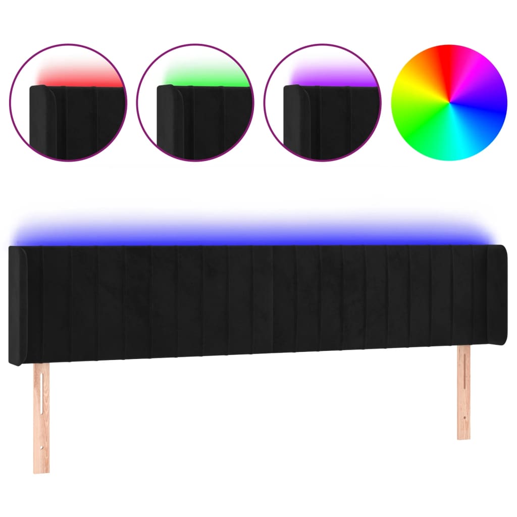 fekete bársony LED-es fejtámla 183 x 16 x 78/88 cm