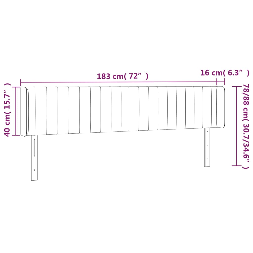 fekete bársony LED-es fejtámla 183 x 16 x 78/88 cm