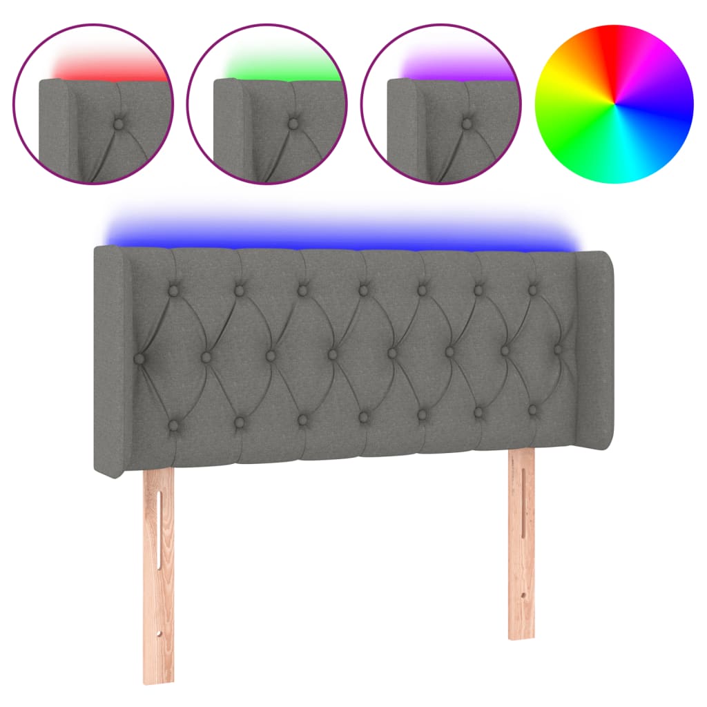sötétszürke szövet LED-es fejtámla 103 x 16 x 78/88 cm
