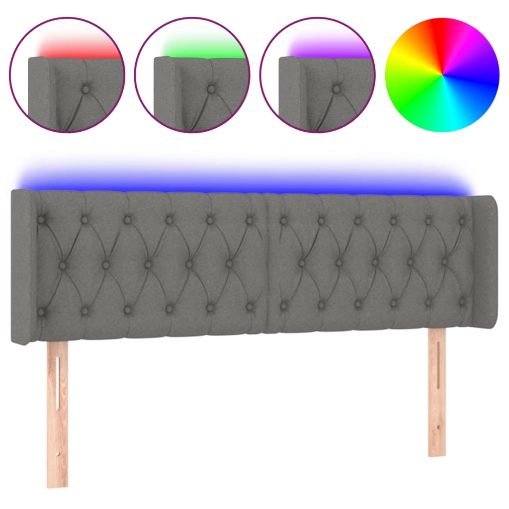 sötétszürke szövet LED-es fejtámla 147 x 16 x 78/88 cm