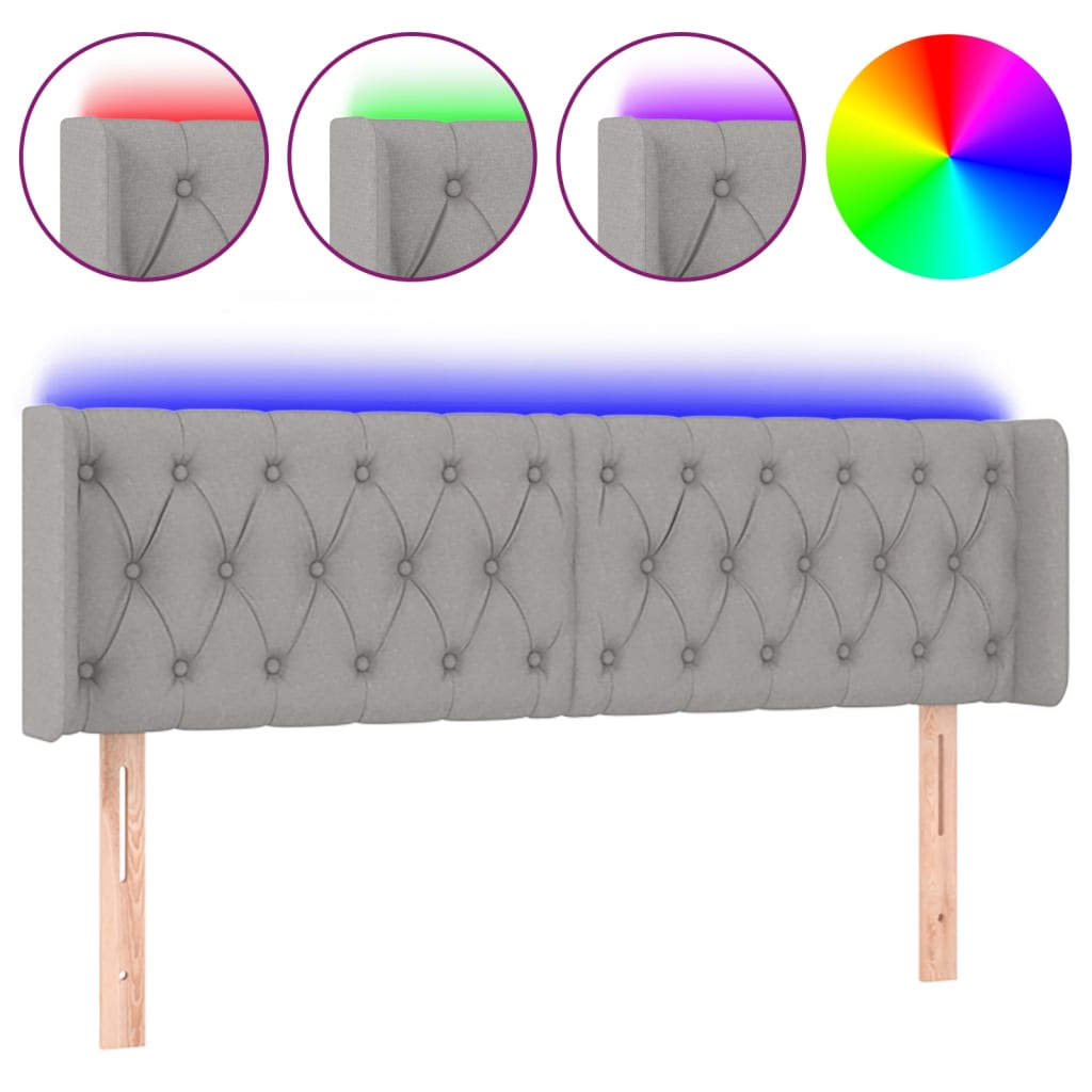 világosszürke szövet LED-es fejtámla 163 x 16 x 78/88 cm