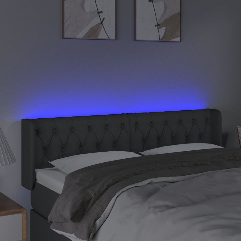 sötétszürke szövet LED-es fejtámla 163 x 16 x 78/88 cm
