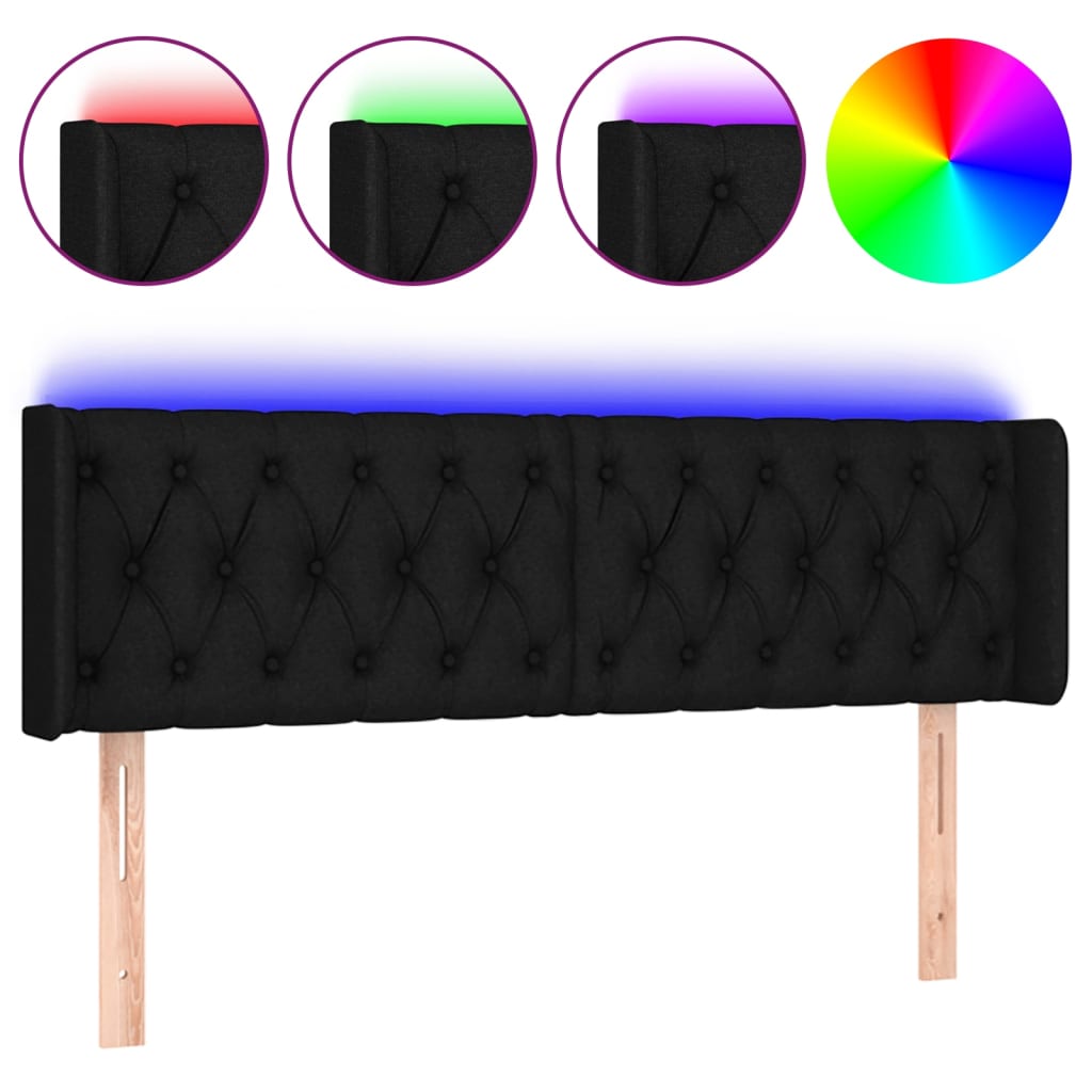 fekete szövet LED-es fejtámla 163 x 16 x 78/88 cm