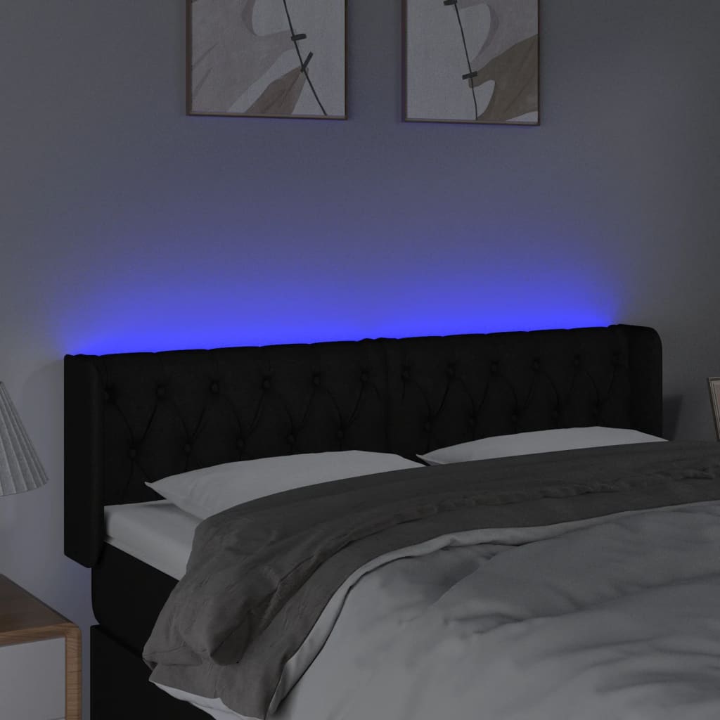 fekete szövet LED-es fejtámla 163 x 16 x 78/88 cm