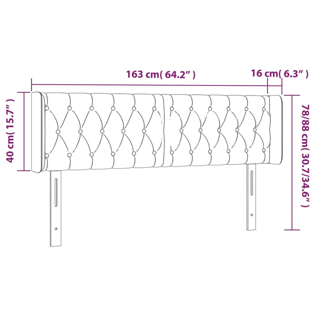 fekete szövet LED-es fejtámla 163 x 16 x 78/88 cm