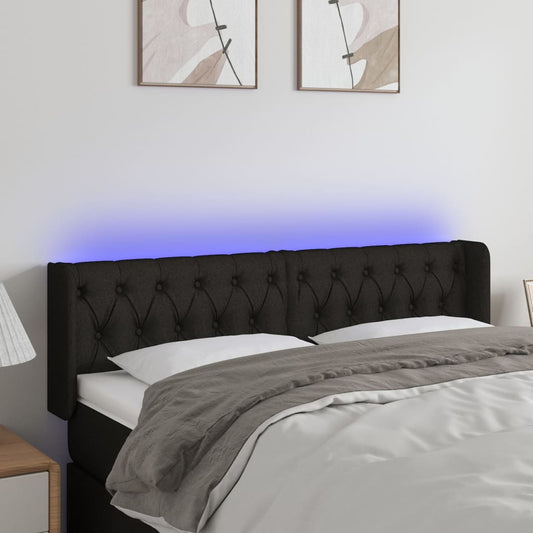 fekete szövet LED-es fejtámla 163 x 16 x 78/88 cm