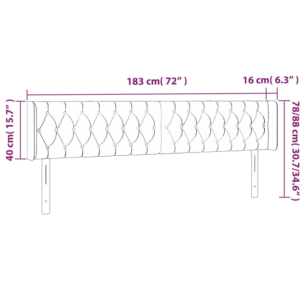 sötétszürke szövet LED-es fejtámla 183 x 16 x 78/88 cm