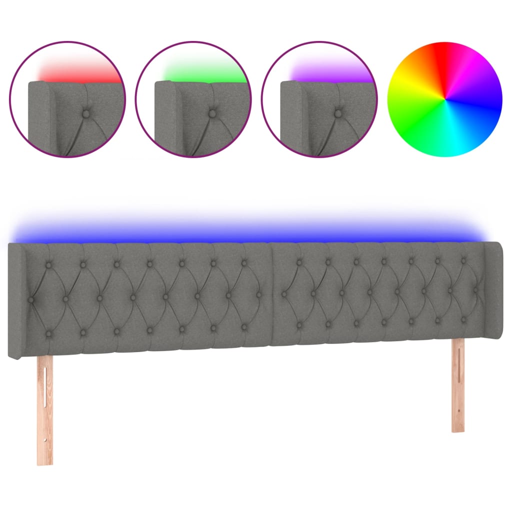 sötétszürke szövet LED-es fejtámla 203 x 16 x 78/88 cm