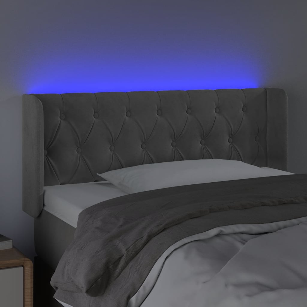 világosszürke bársony LED-es fejtámla 93 x 16 x 78/88 cm
