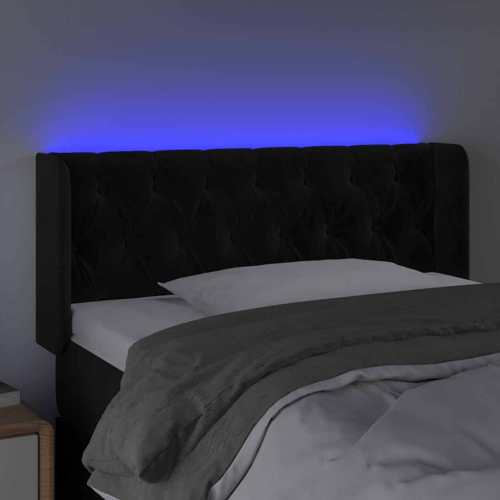 fekete bársony LED-es fejtámla 93 x 16 x 78/88 cm