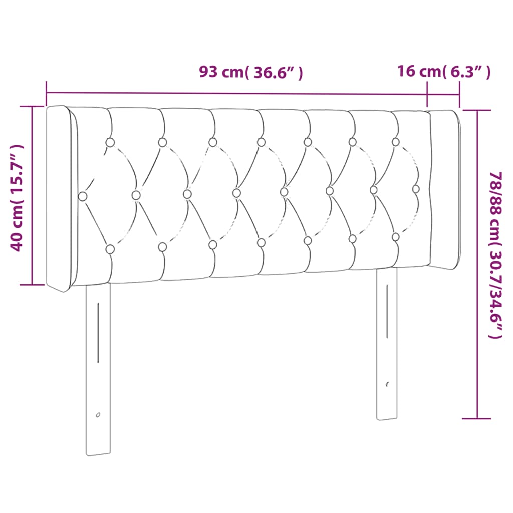 fekete bársony LED-es fejtámla 93 x 16 x 78/88 cm